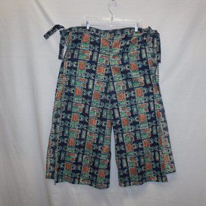 VTG 90s Hawaiian Batik wrap  waist  coverup cropped Pants side tie OS